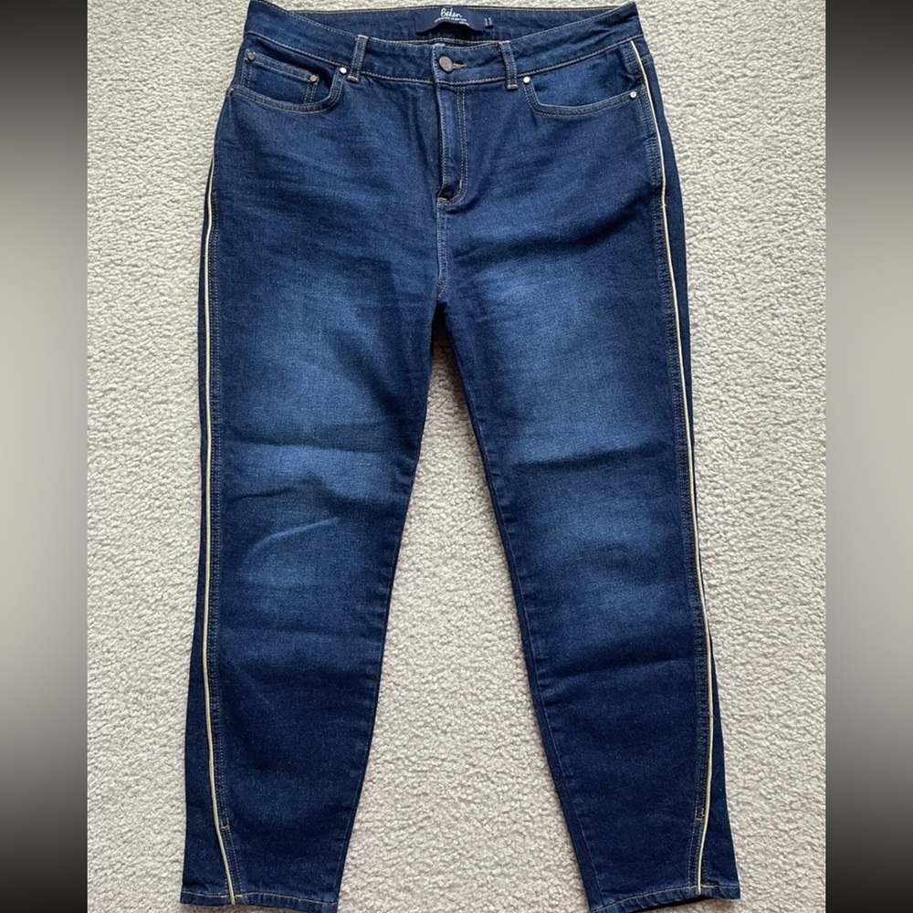Boden The Edinburgh Jean Gold Piping Stretch Women’s Sz US 10 UK 14 High Rise - Picture 3 of 16